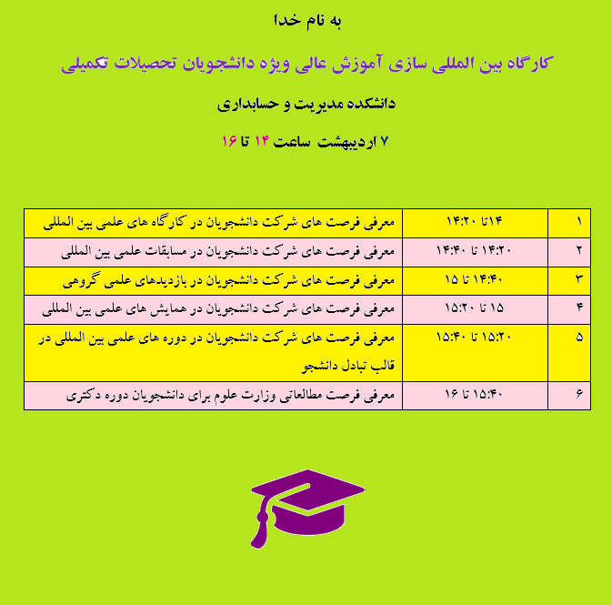 برگزاری کارگاه بین المللی سازی آموزش عالی ویژه دانشجویان دانشکده مدیریت و حسابداری